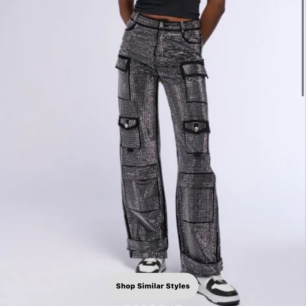 RHINESTONE CARGO PANTS IN BLACK